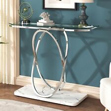 O&K FURNITURE Glass Console Tables for Entryway,Silver Entryway Table with Oval 
