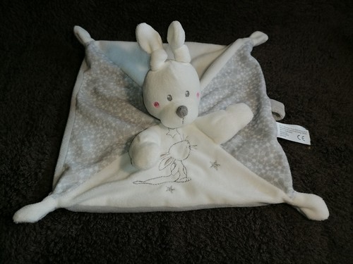 Doudou plat lapin blanc - blanc, gris