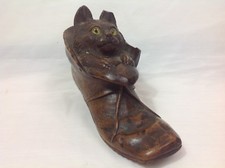 Rare superb wood carved inkwell cat booted shoe late 19th century Conte de Perrault