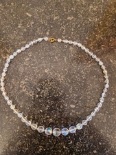 Collier Ancien Perles Verre Cristal Bohême Aurora Borealis Irisé Vintage