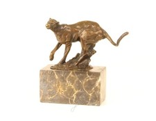 Art Deco Panther Bronze Sculpture on Black Marble Base after Milo