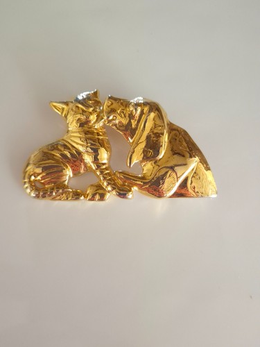 Broche vintage chats dorés - broche,