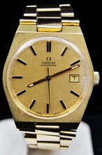 Mens Vintage OMEGA Automatic Date Gold Tone Stainless Steel 35mm Watch #1480