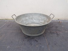 ANCIEN BASSINE ROND ZINC ACIER GALVANISé 1900-50 41.5X46cm