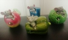 Lot 4 Anciennes Figurines Fruit Légume Chapeau Souris en Faïence Années 60 70