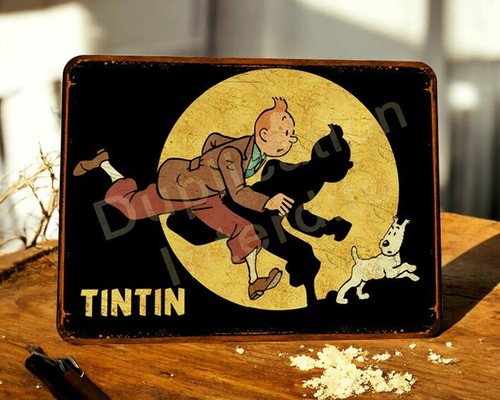 Plaque métal tintin course - plaque,