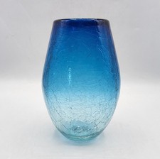 Vase verre soufflé craquelé coloré bleu signé Pierre Marion Saint Galmier XXème