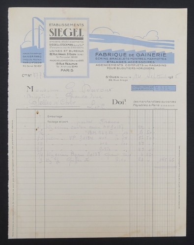 Facture 1925 ouen - st, siegel