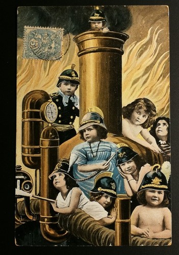 Cpa pompiers fillettes - pompiers, sur