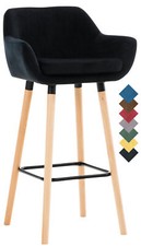 Tabouret de Bar Grant Velours avec Accoudoirs Piètement Bois Repose-pieds Métal