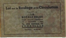 Royale Belge (Loi de roulage  circulation) Belgique 1935
