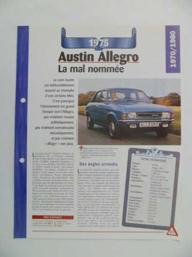 Carte fiche auto austin - carte,