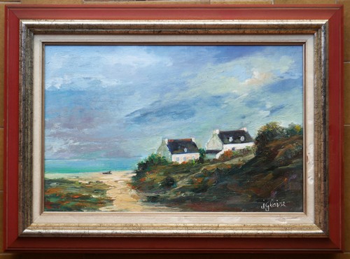 Tableau signé glaise maisons - tableau,