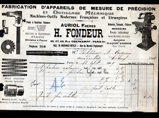 PARIS (XI°) MACHINE TOOLS & measuring instruments "AURIOL / H. FONDEUR" in 1909