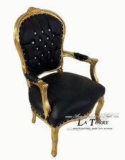 Fauteuil Futè Chaise Avec Accoudoirs Style Baroque Luigi XV Or Faux Noir AR111