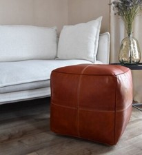 Pouf Marocain Boh00 En Cuir De Haute Qualité Fait Main Rembourré XL 40x40x45