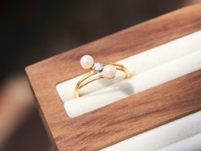 Antique 18k gold diamond pearl ring engagement wedding ring vintage solitaire