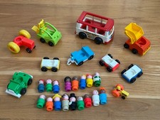 Vintage FISHER PRICE Little People Toys Lot Figures Lift & Load Dumper Vehicles