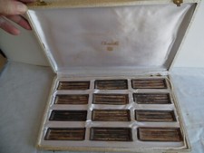 France CHRISTOFLE ART DECO MODERNIST SILVER PLATED KNIFE REST SET / 12 PCS