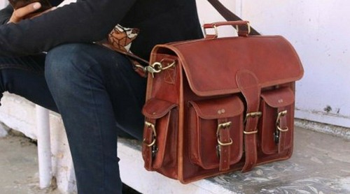 Marron cuir vintage messager - marron,