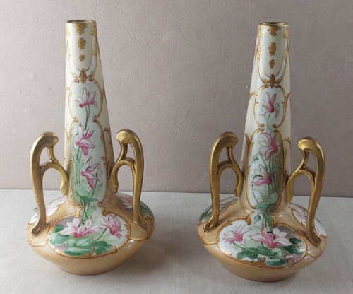 Paire vase décor fleurs - vase,,