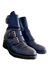 Free Lance Blue Metallic Leather Boots With Buckles | 37