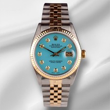 Rolex Datejust 36mm Yellowgold Striée Bleu Bébé Cadran Diamant Jubilée Montre