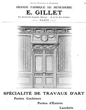 PARIS BLVD BLANQUI "GILLET CARPENTRY / WOOD FIREPLACES DOORS" ADVERTISING 1916