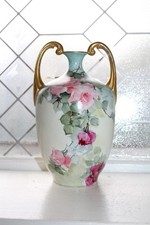 Antique Jean Pouyat Limoges Muscle Vase 566 Double Handles Roses
