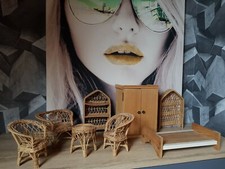 MEUBLE ROTIN SALON ARMOIRE LIT POUPÉE JOUET VINTAGE 