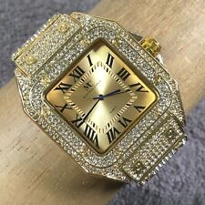 Montres Carlo Men 4834 Iced Luxury Gold Tone Quartz Watch 8 1/2"