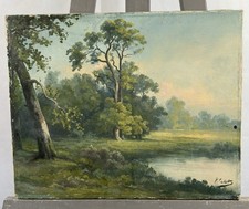 Antique Oil On Canvas Signed: Lake Landscape Barbizon School 19th Century