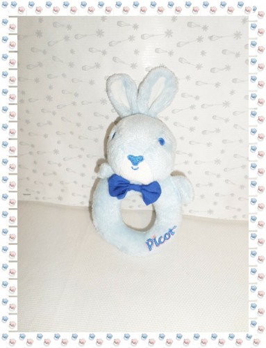 Doudou hochet lapin bleu - -,