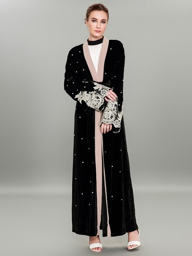 Robe velours longue noire col