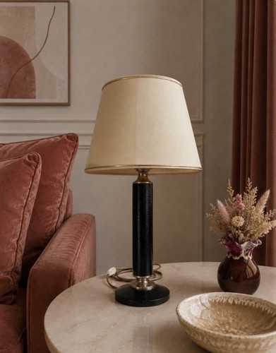 Lampe vintage pied cuir - en,