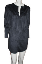 "ZARA" ROBE TUNIQUE A FRANGES  EN IMITATION DAIM T.M = 38/40
