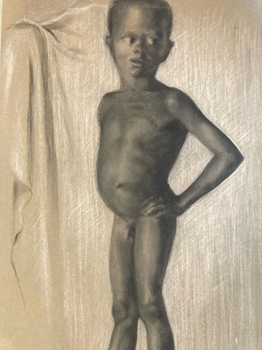 Fusain enfant orientaliste - fusain,