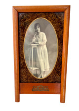 Art Nouveau wooden photo frame, decor fixed under glass, easel 1900