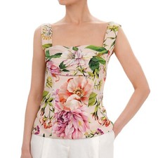 DOLCE & GABBANA Top En Corset En Soie Rose Fleurie Rose Vert IT 44 DE 38 M