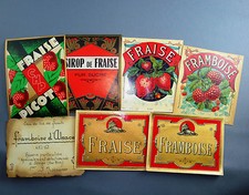 LOT OF 7 LABELS ANTIQUE RASPBERRY STRAWBERRIES DRINK SYRUP FRUIT EAU DE VIE
