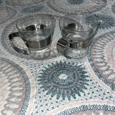 Bodum Espresso Glass Cups Metal Handle & Band Handle Set Of 2 10oz 