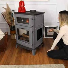 Poêle en fonte émaillée avec four, poêle à bois, poêle % 100 fonte