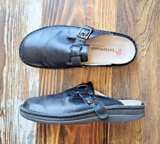 Berkemann Berkoflex Calfskin Leather Clog Mule Adjustable Buckle Black Men US8.5