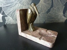  Serre-livres cendrier art déco pélican– marbre & régule doré vintage