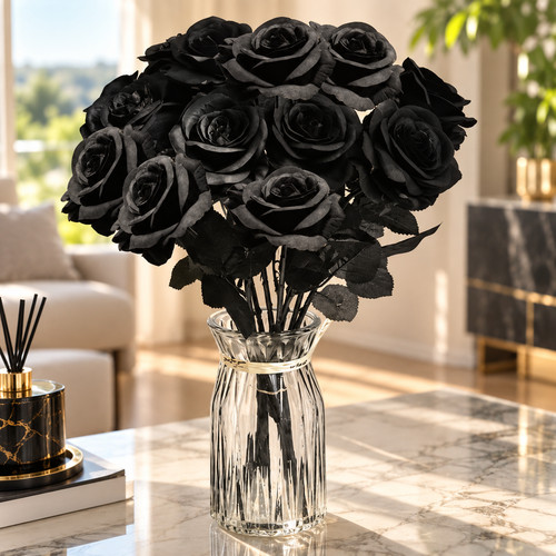 Roses noires artificielles - noires, lot