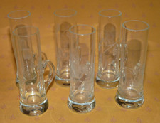 Lot 6 verres chopes à vodka / liqueur en cristal taillé motifs fruits différents