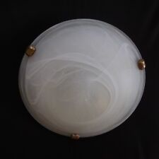 Round Ceiling Light Opaline Glass Metal Art Deco France Lighting Vintage White