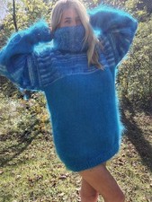 Everyday Is A Fuzz Day Handknit Mohair Fuzzy Turtleneck Pullover Sweater Soft -M