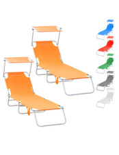 Chaises longues pliantes 2 pièces dossier inclinable et pare-soleil acier 2309P