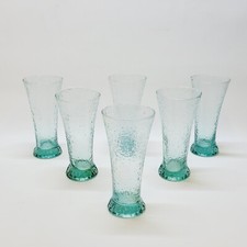 6 Blue Blown Glass Flared Glasses Bubble Textured Pastis / Orangeade / Water